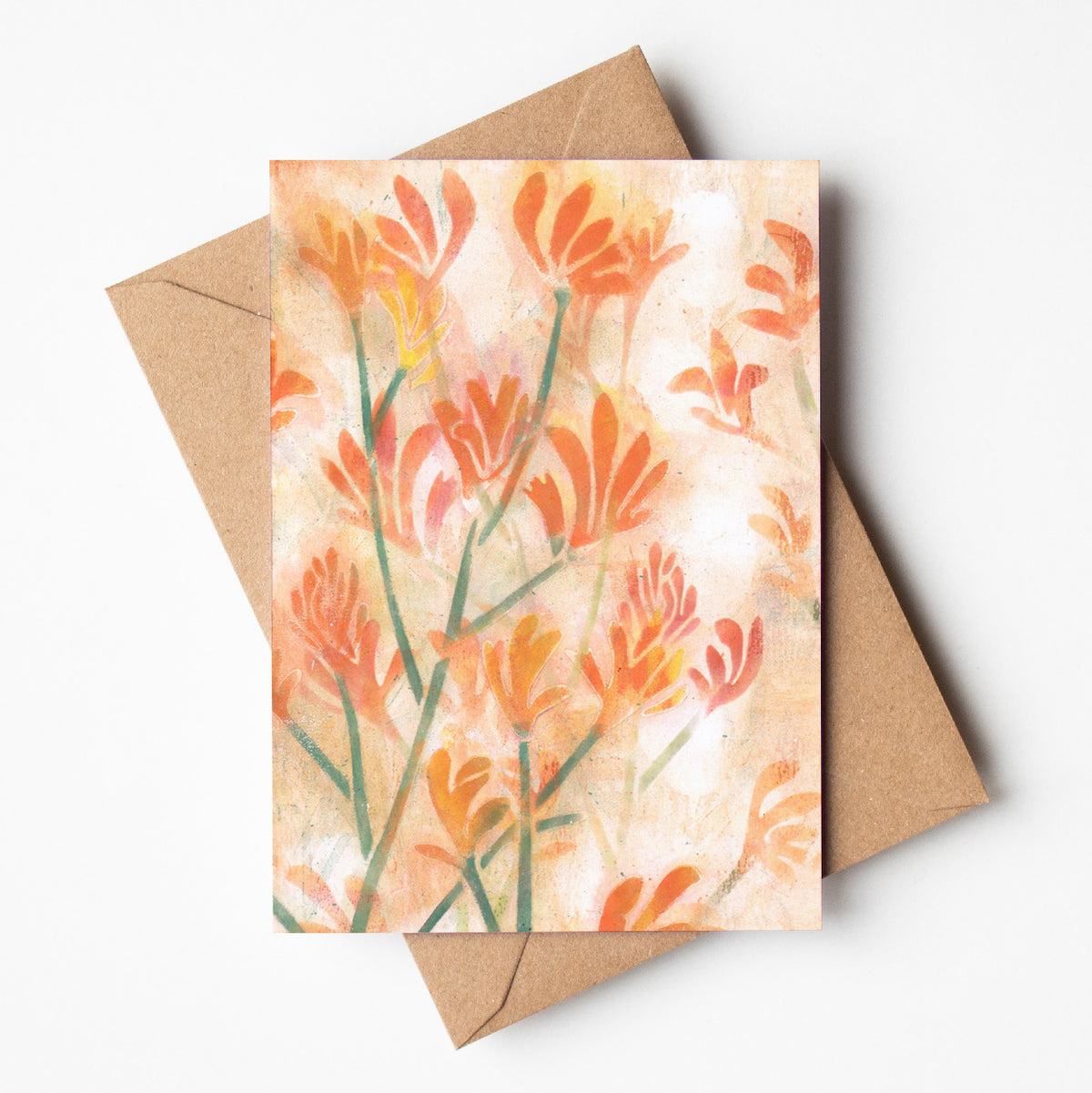 Orange Kangaroo Paw Monoprint - A6 Greeting Card