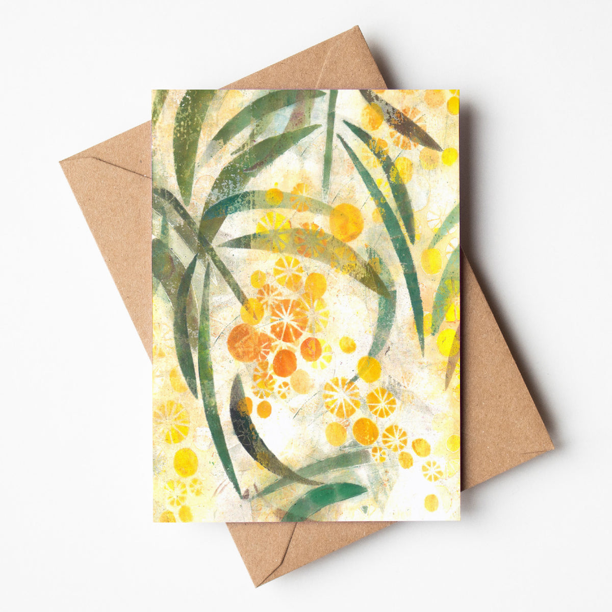 Wattle Monoprint - A6 Greeting Card