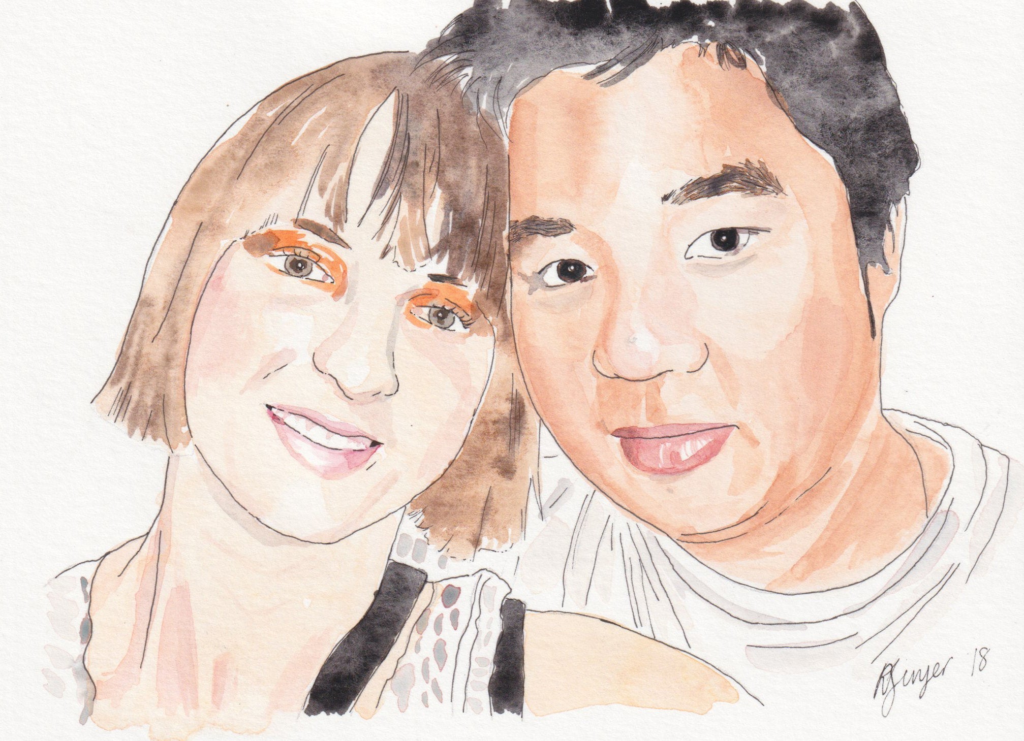 Custom watercolour portrait - couples, family, children - Little